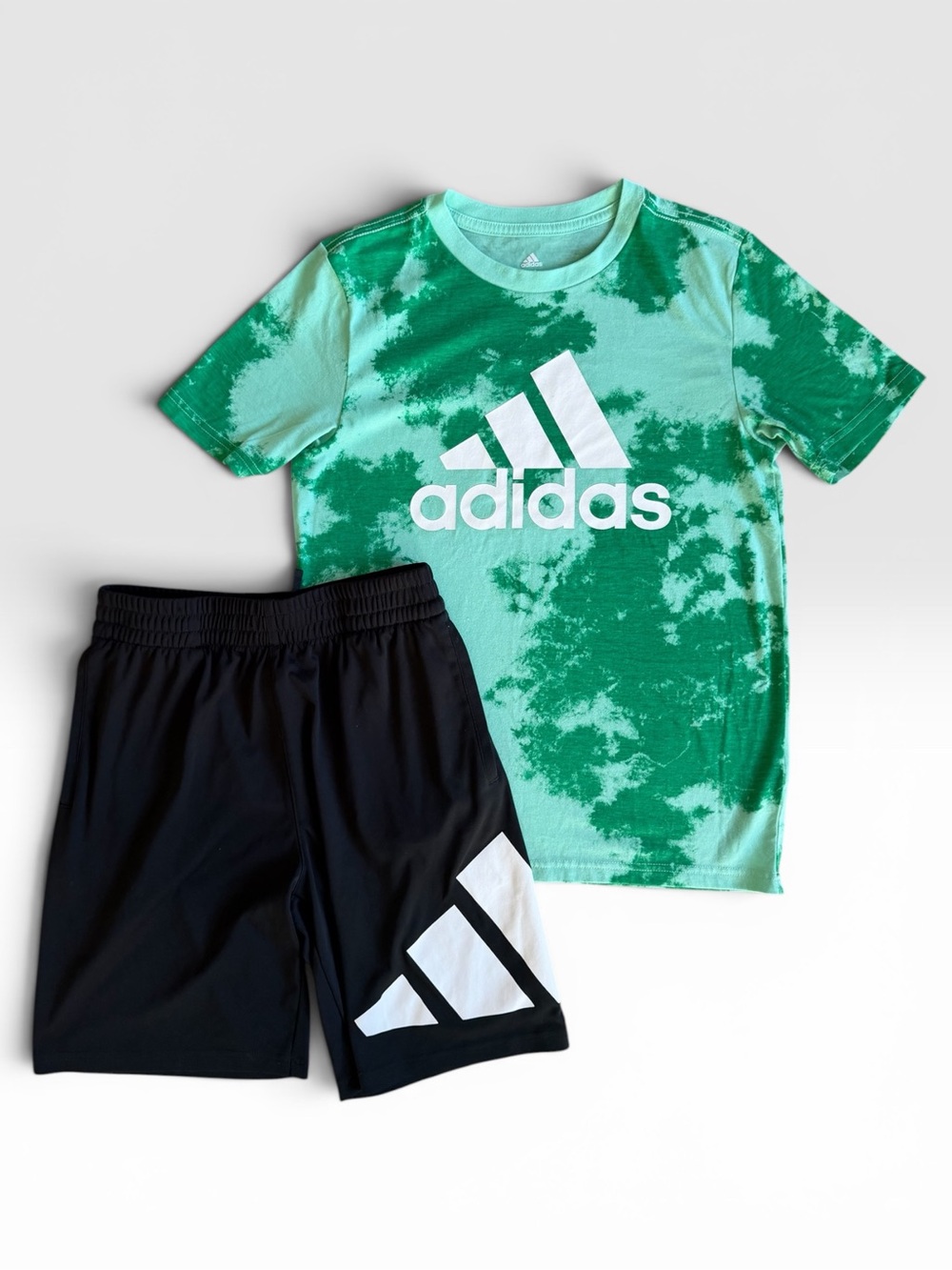 Adidas Boys Youth Medium 10/12 Logo Tee & Shorts Set Green Black